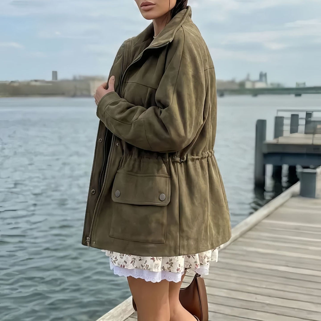 Damen Modische Oversize-Winterjacke mit Kordelzug