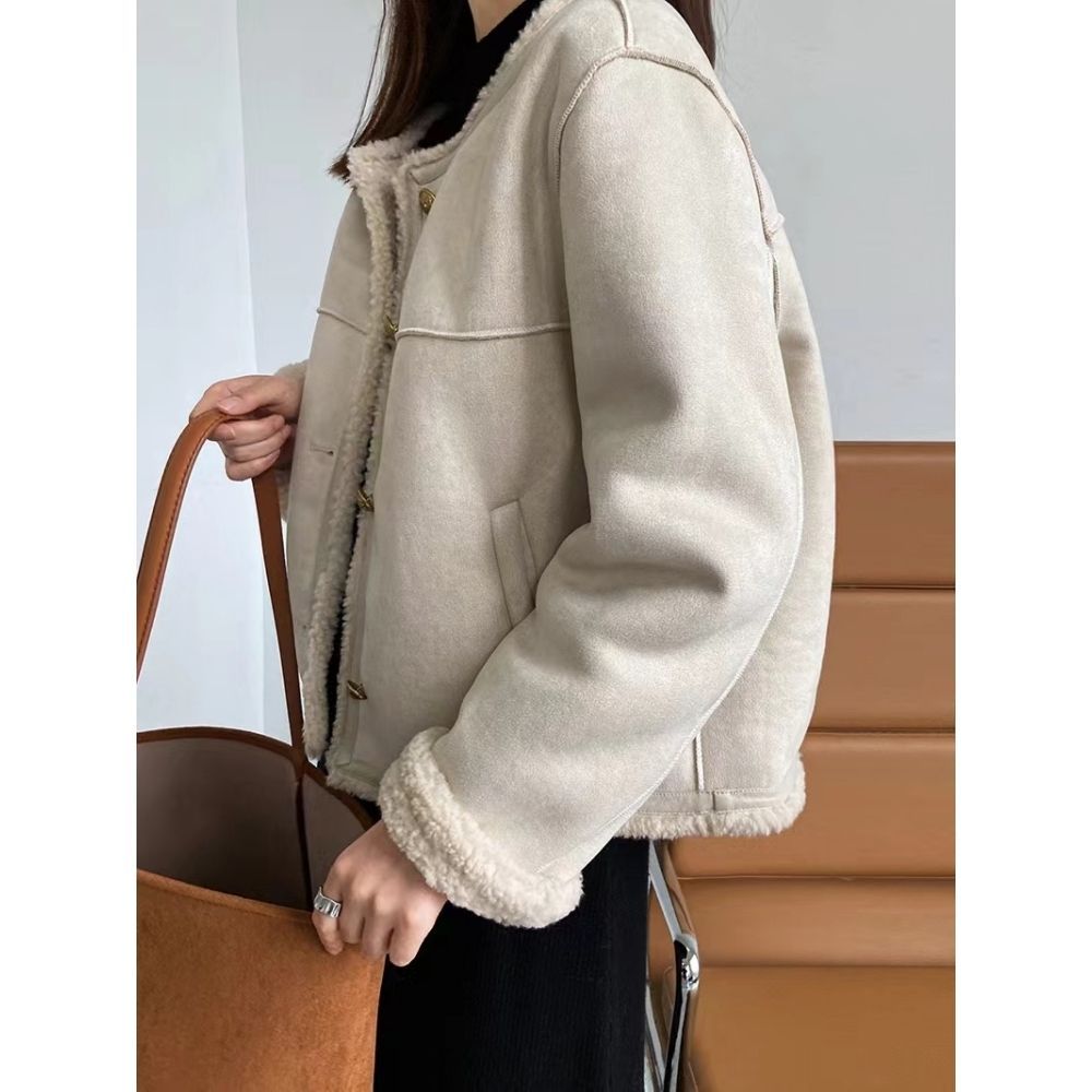 Damen Modische Jacke mit teddyähnlichem Futter Drune