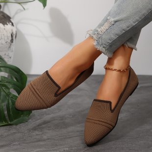Damen  elegante flache Slipper-Loafer mit spitzer Zehenpartie Strickoptik und gepolsterter Innensohle Drune