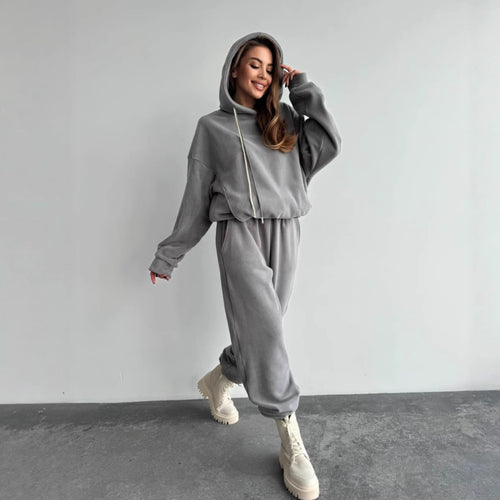 Damen Oversize-Fleece-Hoodie mit Kapuze und taillierter Tapered-Jogginghose Drune