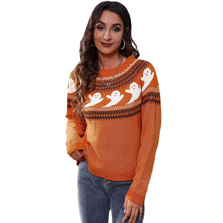 Damen Strickpullover mit gruseligem Geister-Motiv Drune