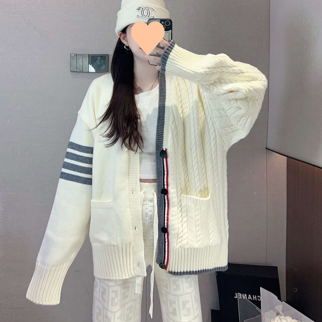 Damen Grobstrickjacke mit Kabelmuster und großzügigen Taschen Drune