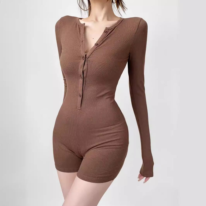 Damen Langarm-Jumpsuit mit Knopfverschluss Drune