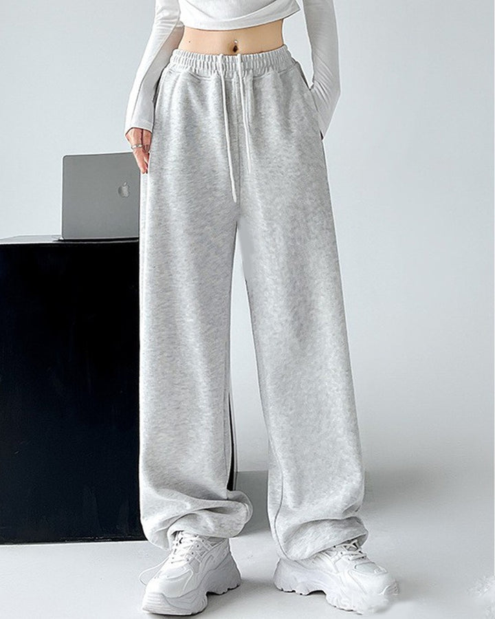 Damen nan extraweite Palazzo-Sweathose mit hohem Komfortbund, seitlichen Eingrifftaschen, Schlitz am Saum und Kordelzug Drune