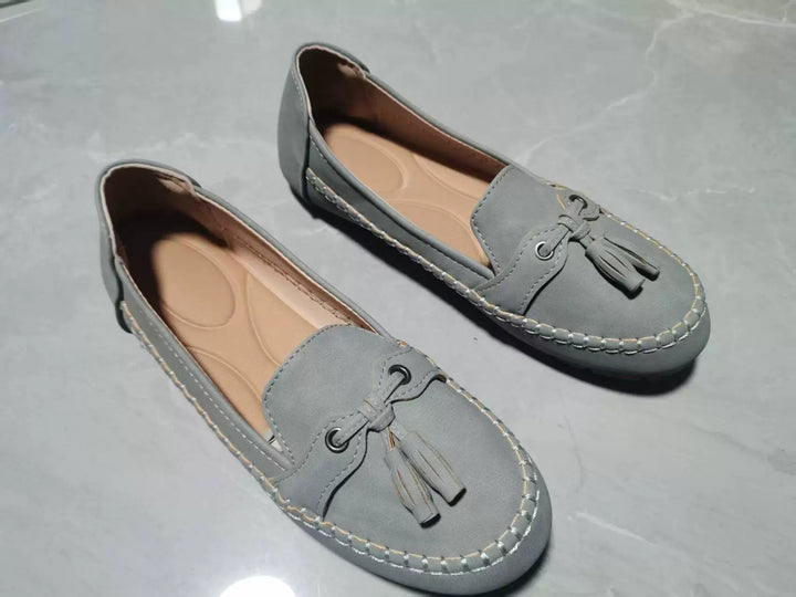 Damen  klassische Mokassin-Slipper mit Quasten, handgenähter Rahmennaht und rutschfester Gummisohle Drune