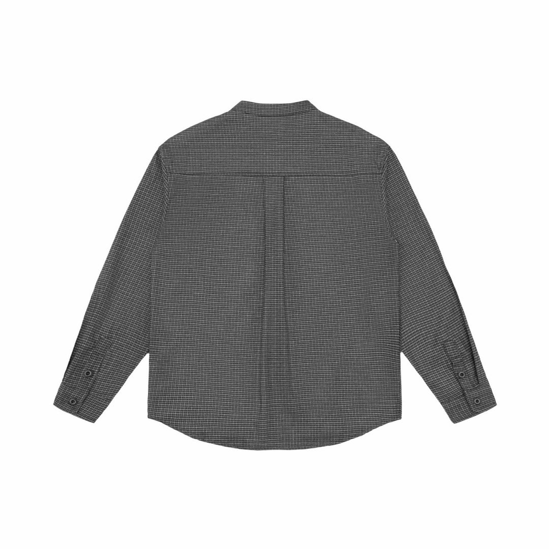 Unisex Oversize-Hemdjacke mit Stehkragen, Glencheckmuster und gerundetem Saum Drune