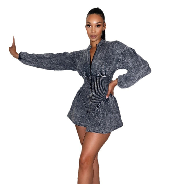 Damen Modischer Wickel-Overall mit Puffärmeln Drune
