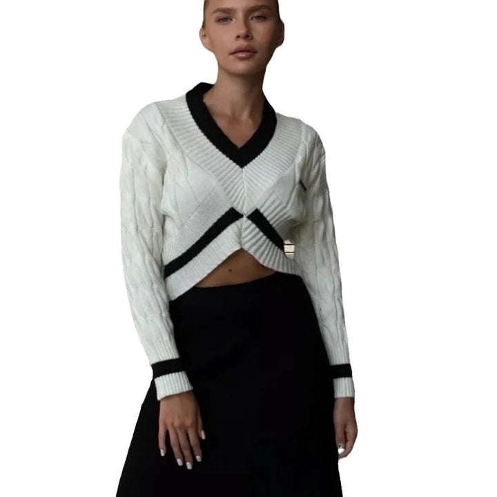 Damen Strick-Crop-Top mit modischem Zopfmuster Drune