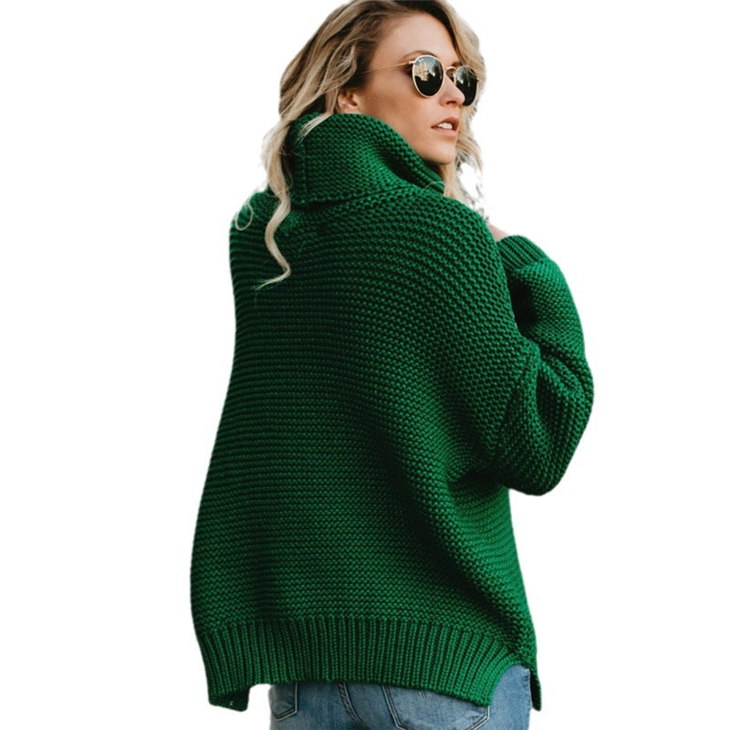 Damen Grobstrickpullover mit hohem Kragen und lässiger Silhouette Drune