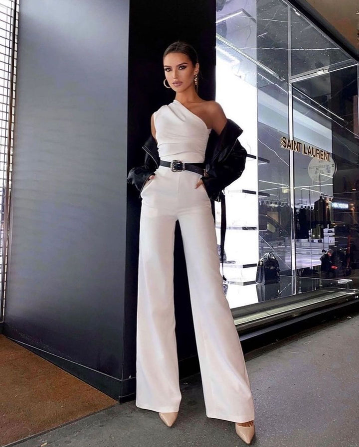 Damen One-Shoulder Jumpsuit mit weitem Bein Drune
