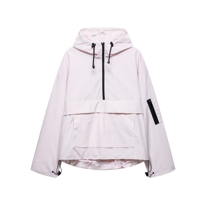 Unisex nan technischer Windbreaker Anorak mit halbhohem Reißverschluss Kapuze und Kängurutasche Drune