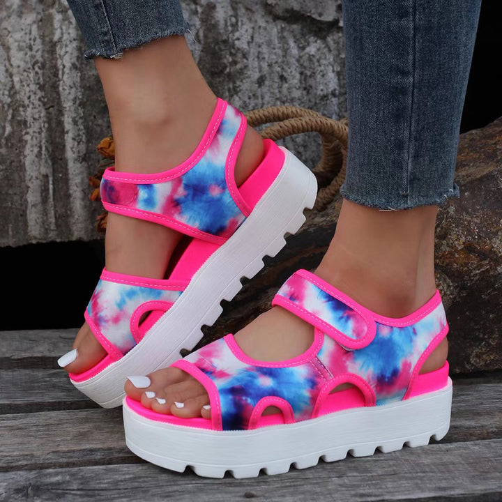 Damen Plattform-Sandalen mit verstellbarem Klettverschluss und atmungsaktiver Obermaterialstruktur Drune