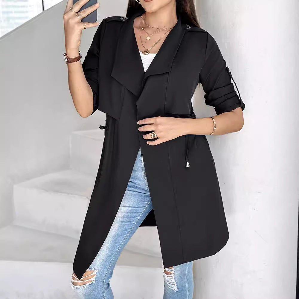 Damen Modische Trenchcoatjacke mit tiefem V-Ausschnitt und praktischen Taschen Drune