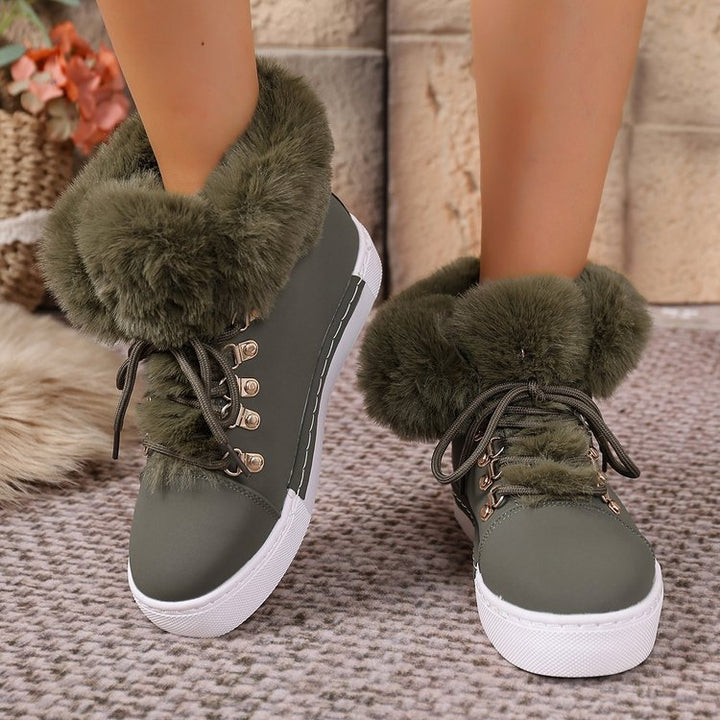 Damen Winterliche Sneaker-Stiefelette mit Kunstfellkragen und Plateau Drune