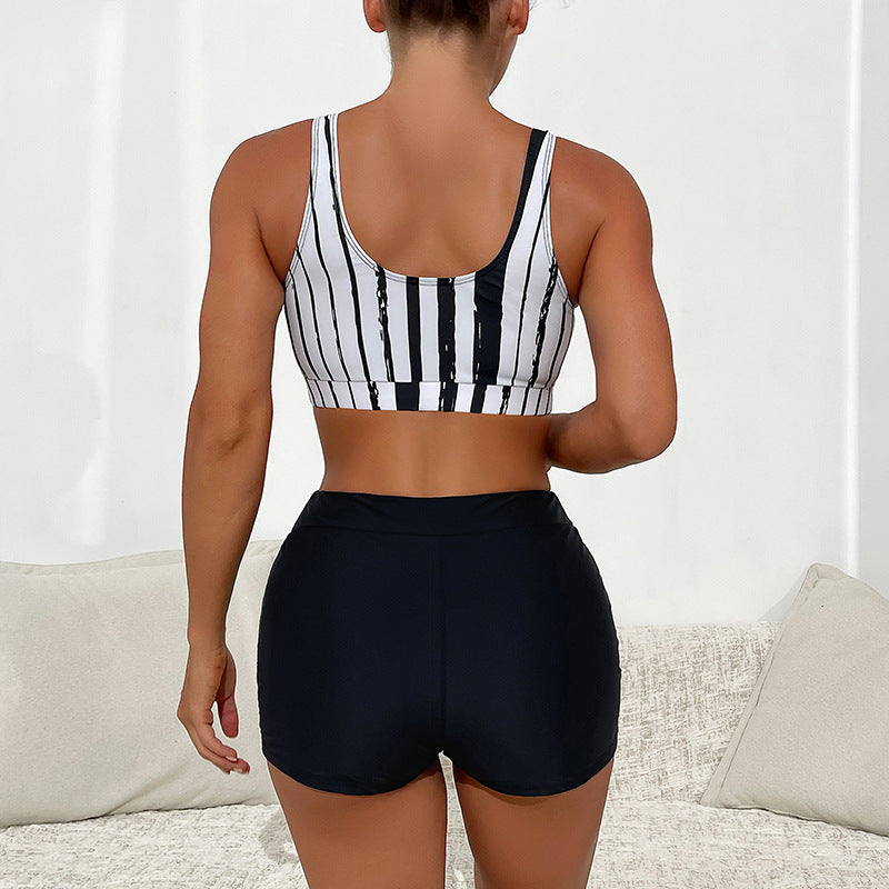 Damen Sportliches Crop-Top mit gestreiftem Design Drune