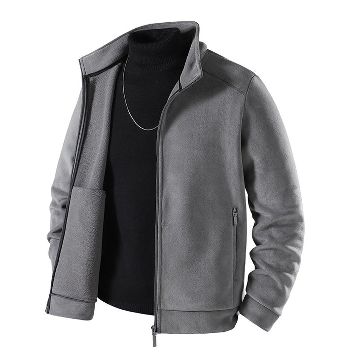 Herren Schlichte Velours-Optik Übergangsjacke mit hochschließendem Stehkragen, verdecktem Zwei-Wege-Reißverschluss & Zip-Taschen Drune