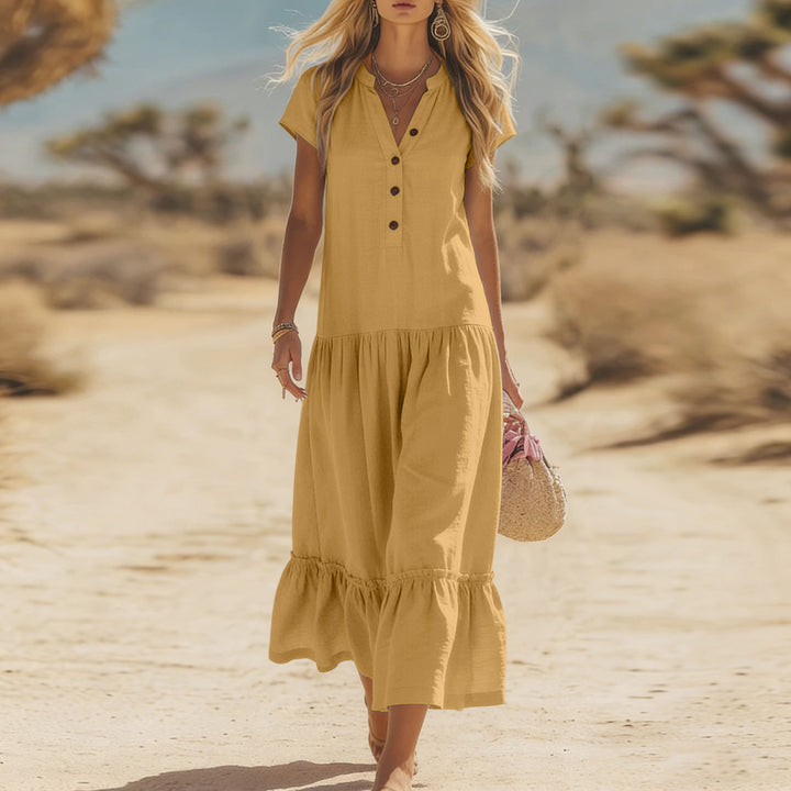 Damen Maxikleid mit Knopfleiste und praktischen Taschen Drune