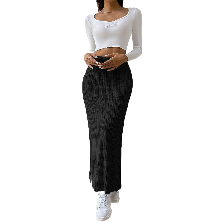 Damen gerippter Maxi-Rock mit hohem Bund, taillierter Stretchpassform und schmeichelnder Längsrippe Drune