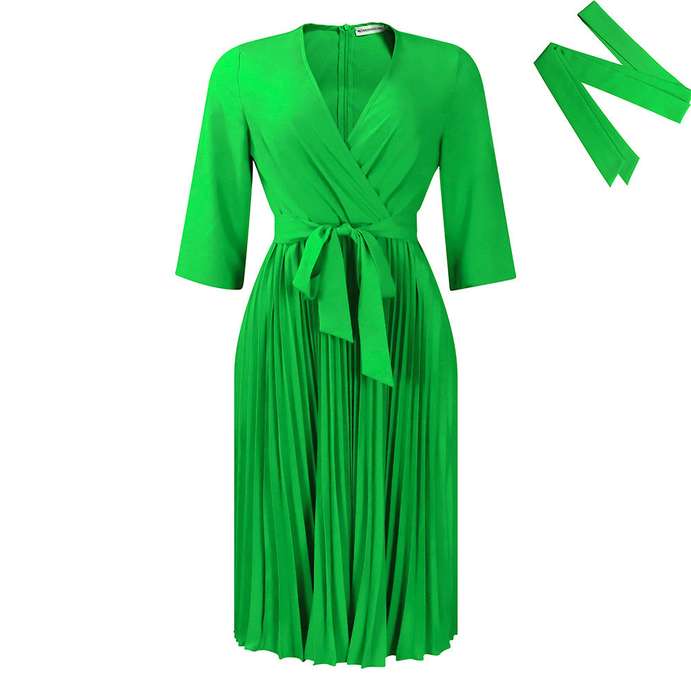 Damen Wickelkleid mit plissierten Details und elegantem Taillengürtel Drune