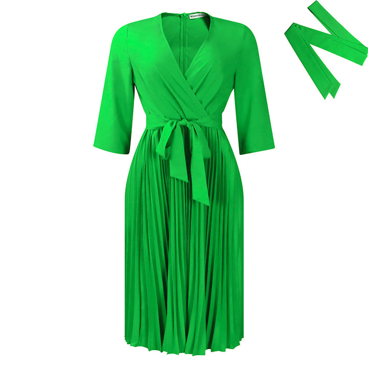 Damen Wickelkleid mit plissierten Details und elegantem Taillengürtel Drune