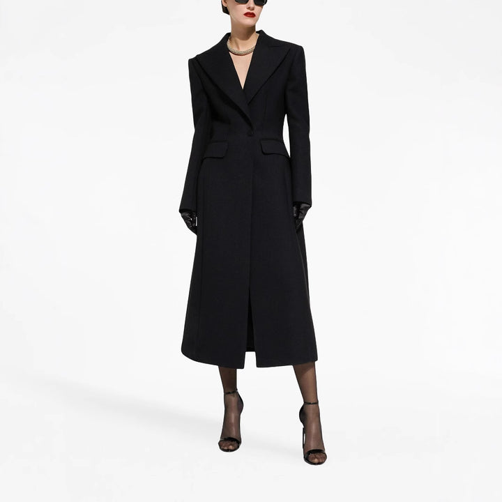 Damen Taillierter Longline-Mantel mit spitzem Revers und Gehschlitz Drune