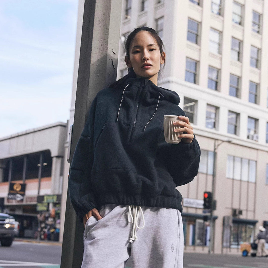 Damen Fleecejacke mit verstellbarem Kapuzenkragen und praktischen Taschen Drune