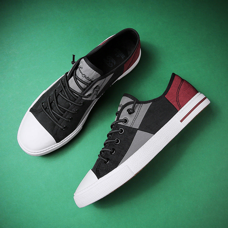 Herren Lässige Low‑Top Canvas‑Sneaker mit geometrischem Colorblock‑Design und verstärkter Zehenkappe Drune