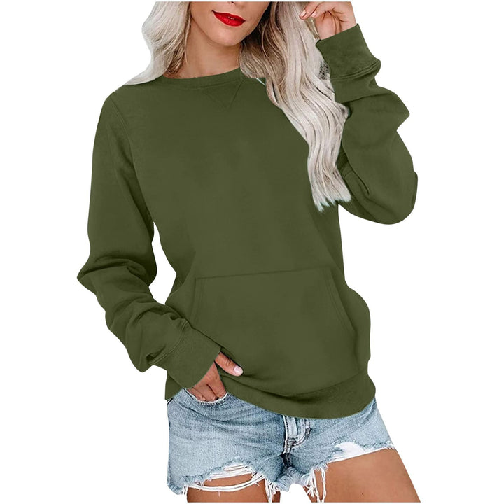 Damen Lockeres Sweatshirt mit Rundhalsausschnitt und Kängurutasche Drune