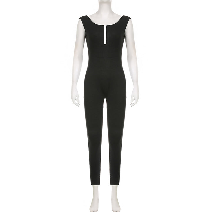 Damen figurbetonter Jumpsuit mit elegantem Reißverschluss und schmalem Bein Drune