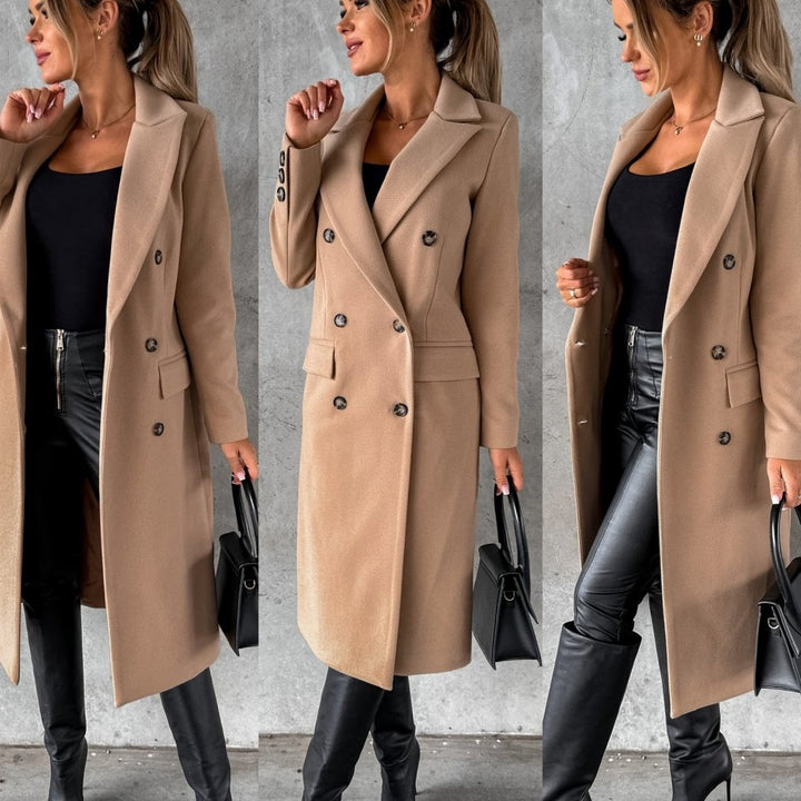 Damen eleganter doppelt gestreifter Mantel mit Knopfdetails Drune
