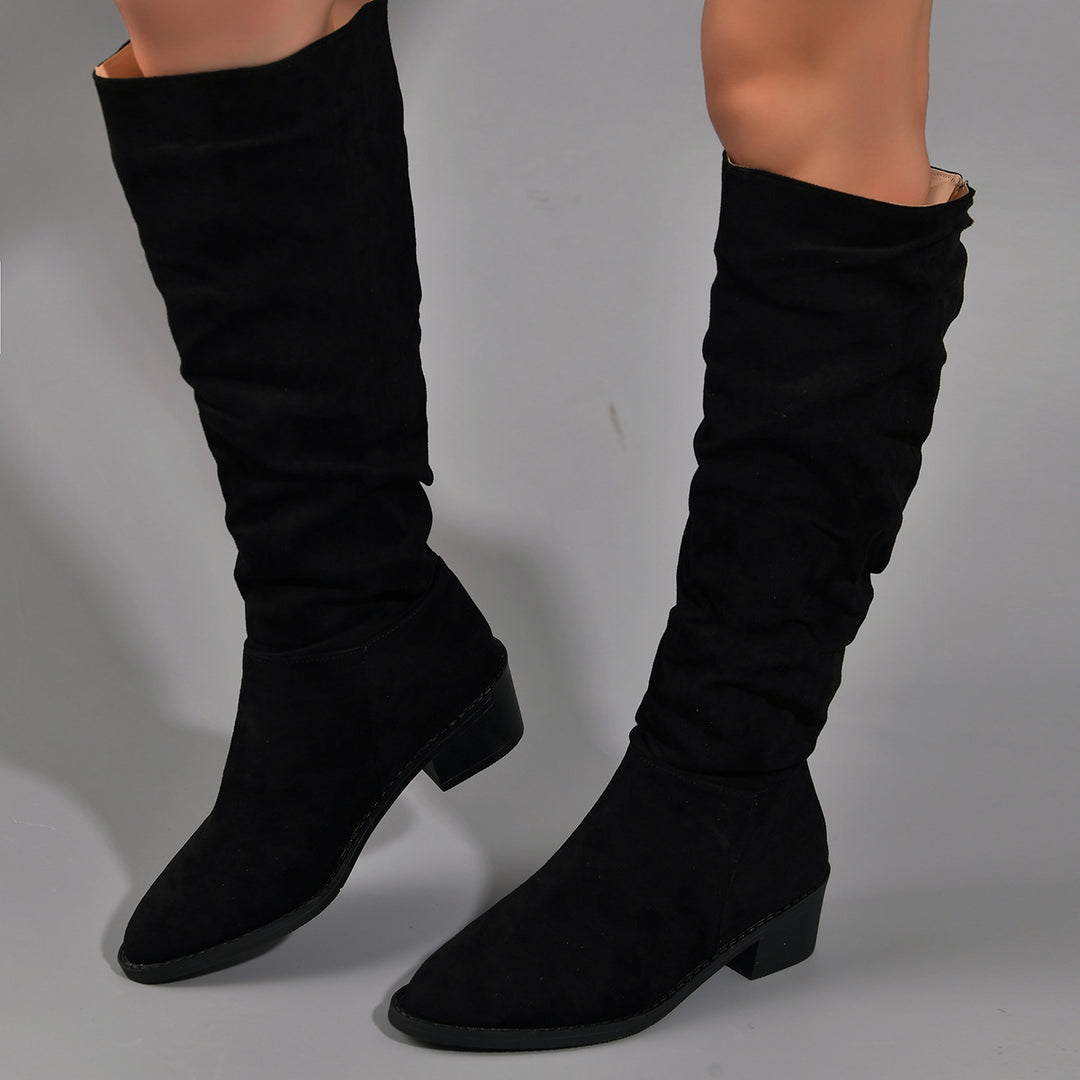 Damen modische Overknee-Stiefel aus weichem Wildleder Drune