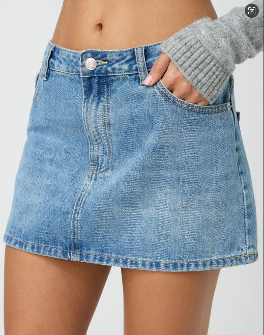 Damen Denim-Minirock mit modischen Taschen und klassischem Schnitt Drune