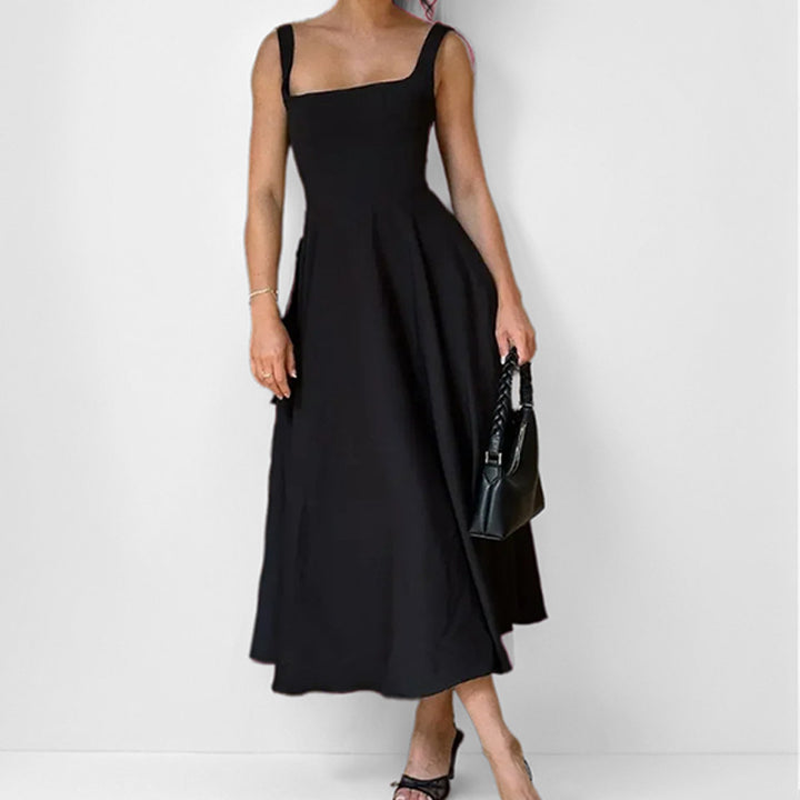 Damen Maxikleid mit elegantem Quadrat-Ausschnitt und schwingendem Rock Drune