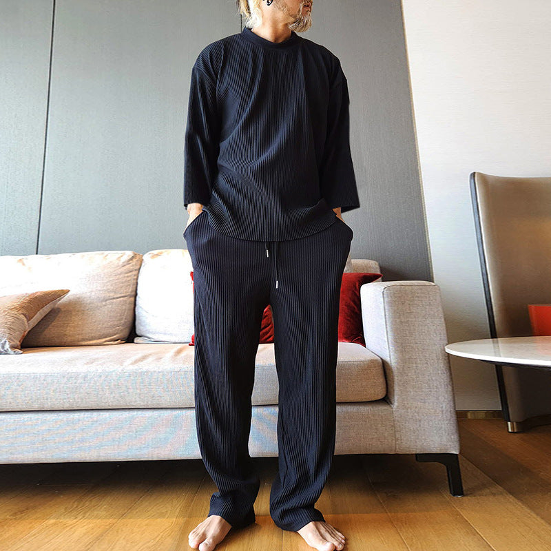 Herren Geripptes Lounge-Set mit Oversized-Langarmshirt und verkürzter Relax-Hose Drune