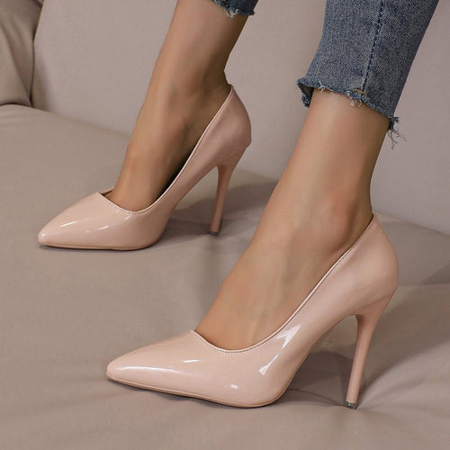 Damen Spitz High Heels mit glänzendem Obermaterial Drune