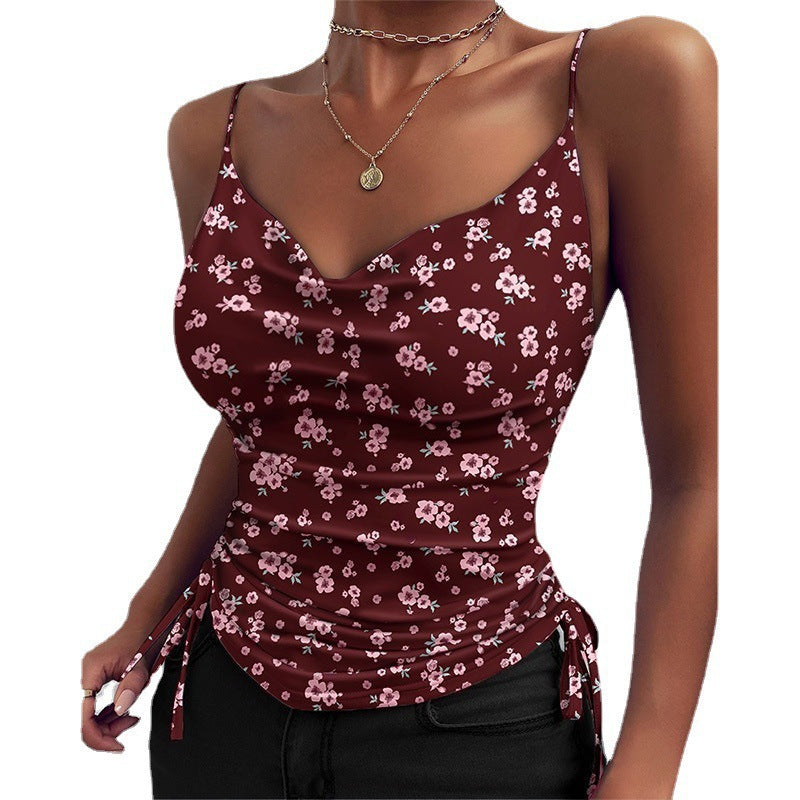 Damen Schicke Satin-Bluse mit tiefem V-Ausschnitt und Raffung Drune