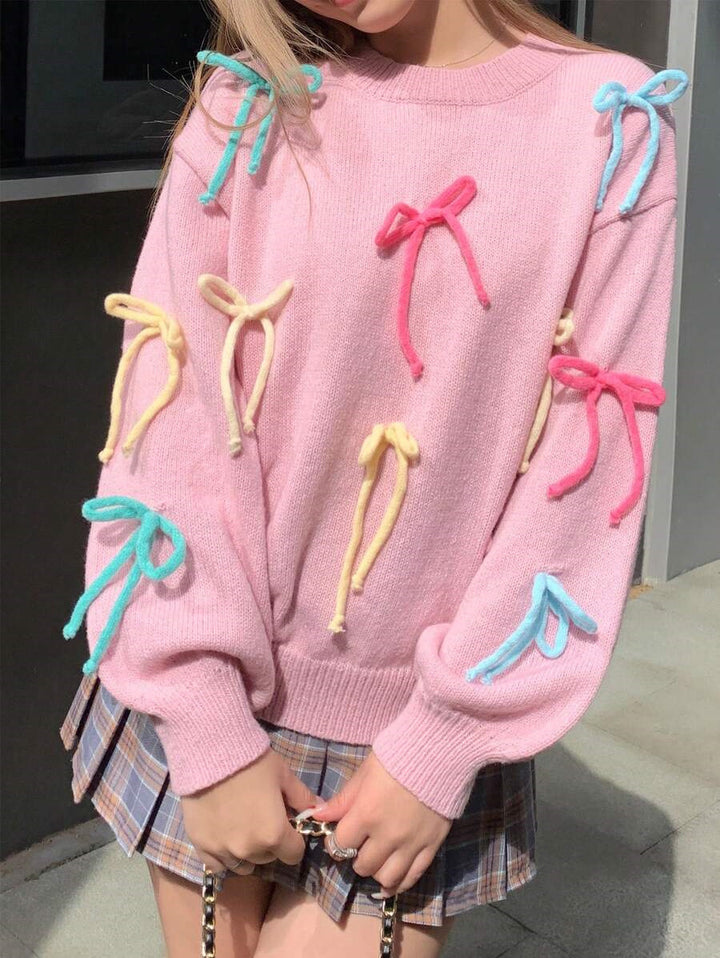 Damen Strickpullover mit verspielten Schleifenapplikationen und lässigem Schnitt Drune