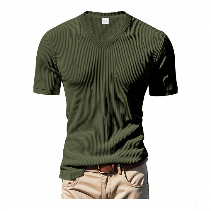 Herren V-Ausschnitt Kurzarmshirt mit strukturierter Oberfläche Drune