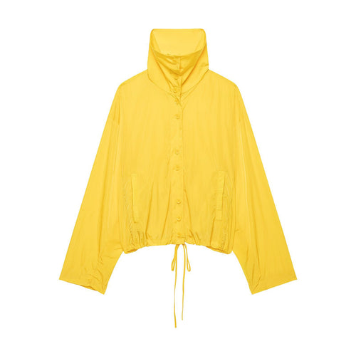 Damen Leichte Cropped-Windjacke mit hohem Stehkragen und Tunnelzug Drune