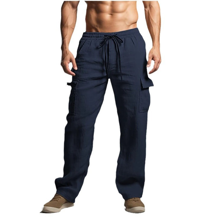 Herren leichte Leinen Cargohose mit elastischem Bund und großen Seitentaschen Drune