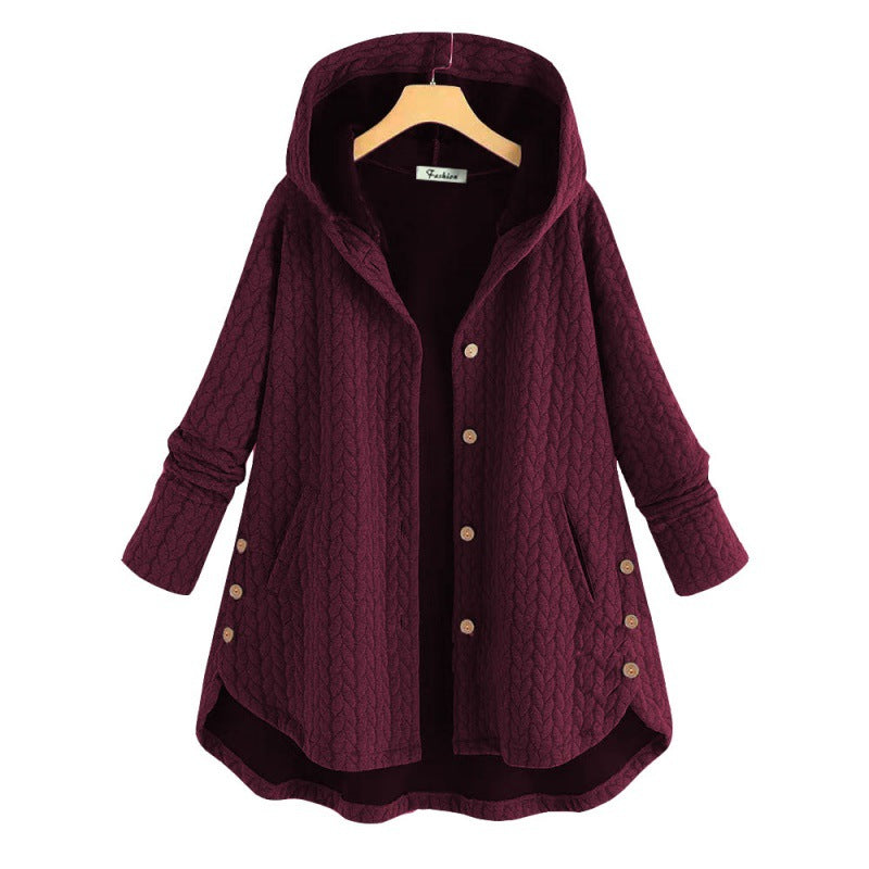 Damen lässige Kapuzenjacke mit Knopfverschluss und Taschen Drune