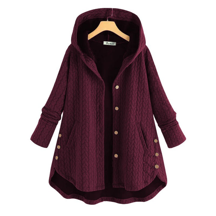 Damen lässige Kapuzenjacke mit Knopfverschluss und Taschen Drune