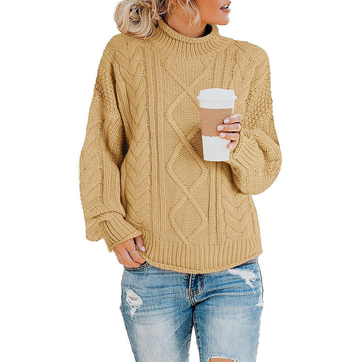 Damen Grobstrickpullover mit hohem Kragen und Zopfmuster Drune