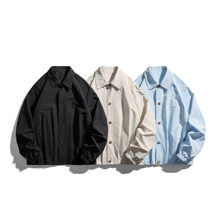 Unisex Leichte Hemdjacke im Boxy-Schnitt mit Holzknopfleiste und elastischen Bündchen Drune