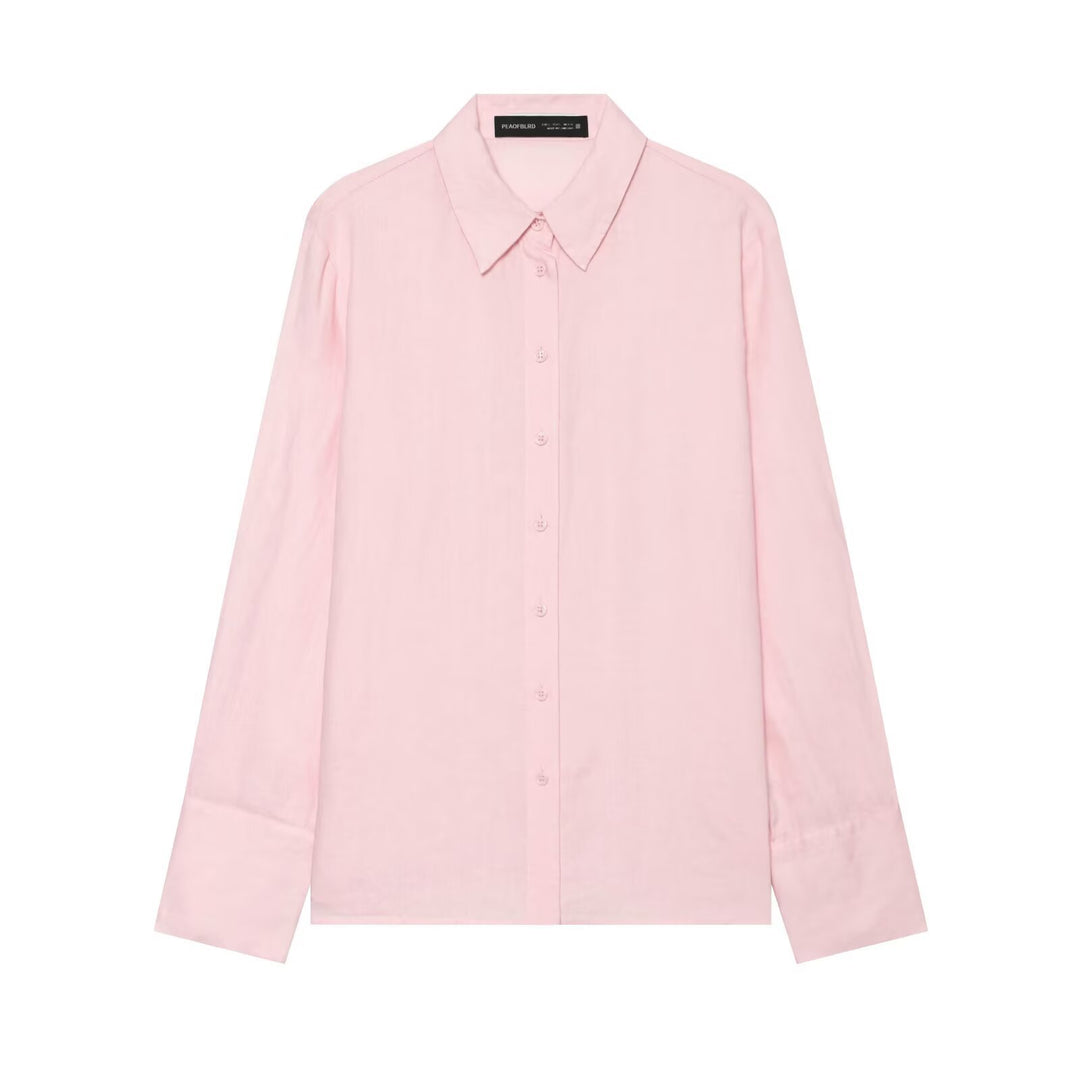 Damen Oversized Seidenimitat-Hemdbluse mit Kentkragen und Manschetten Drune