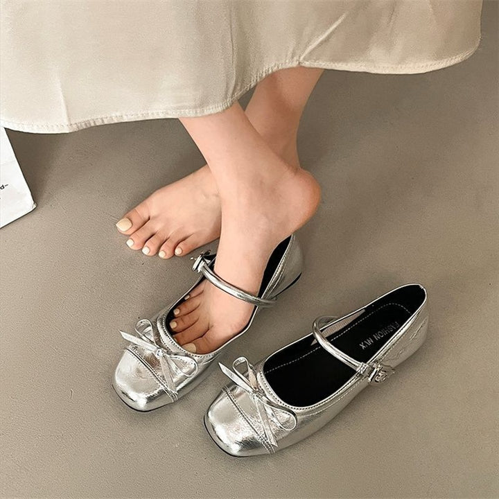 Damen Riemchen‑Ballerinas mit dekorativer Schleife und verstellbarem Schnallenriemen Drune