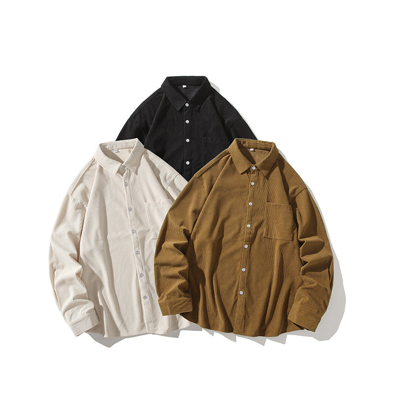 Herren Oversize-Feincord-Hemdjacke mit Brusttasche und Relaxed-Schnitt Drune