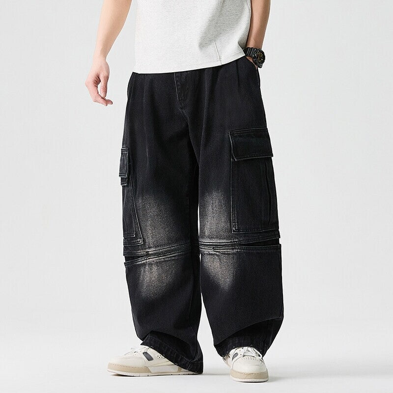 Herren nan extraweite Cargo-Jeans im Baggy-Stil mit verstärkten Knie-Nähten Drune