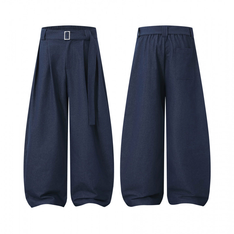 Damen Ballon-Hose mit weitem Bein, hohem Bund und Bindegürtel Drune