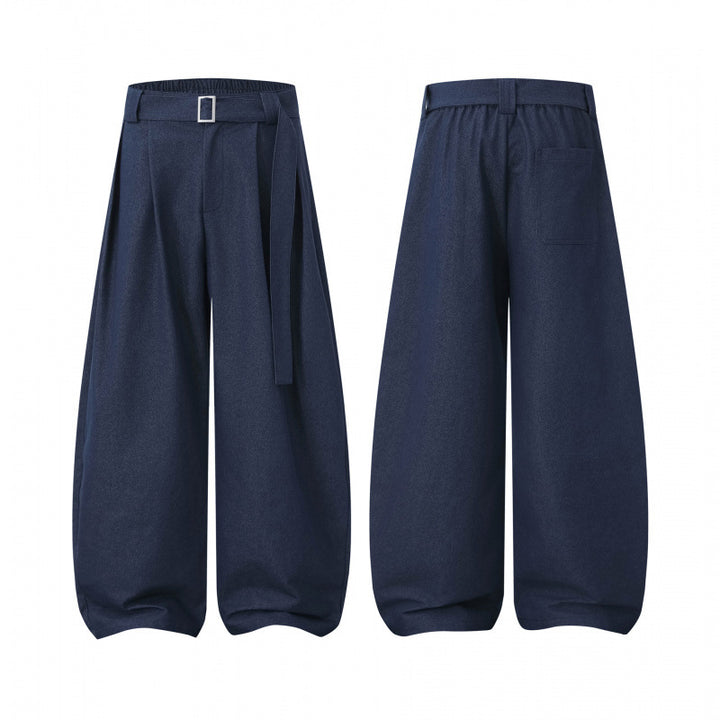 Damen Ballon-Hose mit weitem Bein, hohem Bund und Bindegürtel Drune